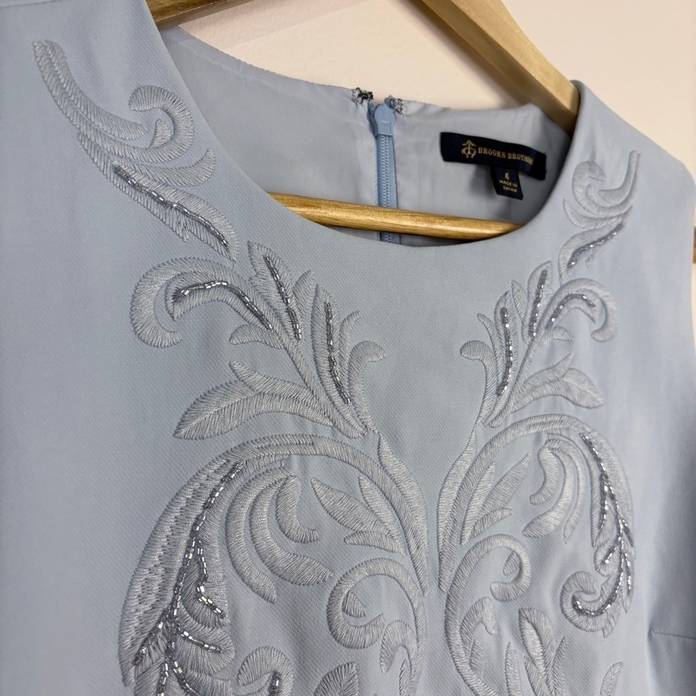 Brooks Brothers Blue Beaded Embroidered Sleeveless Shift Dress - Picture 5 of 10
